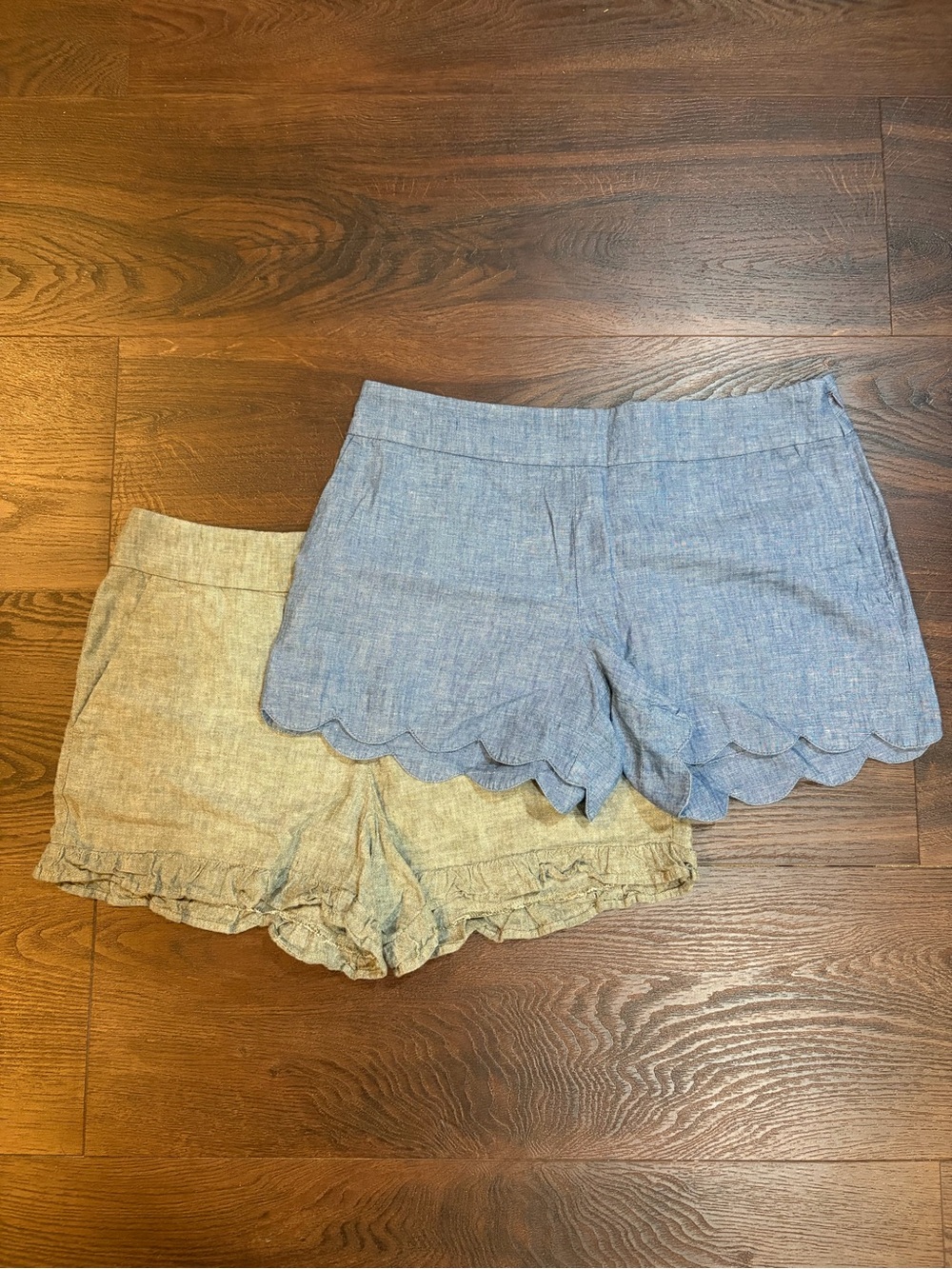 LOFT Scallop-Hem Linen-Blend Shorts Bundle in Blue and Green